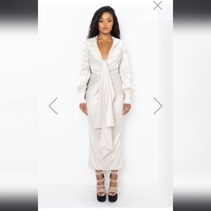 Looks on Glow Low V Neck Maxi Dress-Ivory